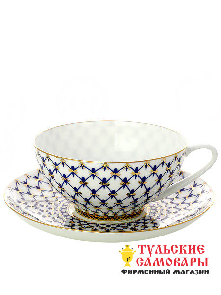 Чайная пара форма Купольная рисунок Кобальтовая сетка Императорский фарфоровый завод фото 1 — Samovars.ru
